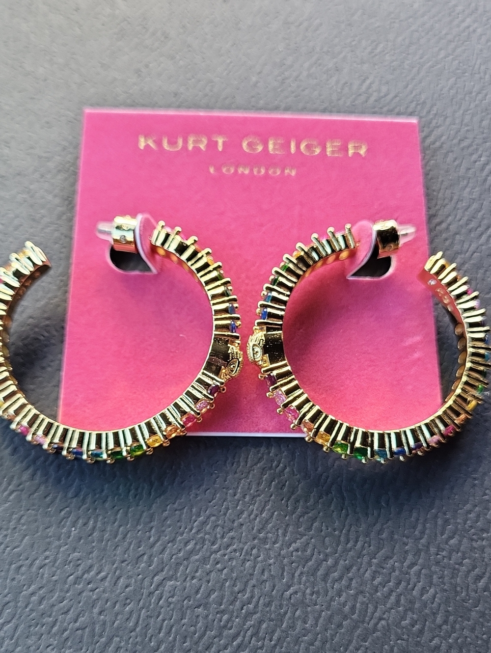 Kurt Geiger Gold Rainbow Baguette Hoop Eagle Earrings AL